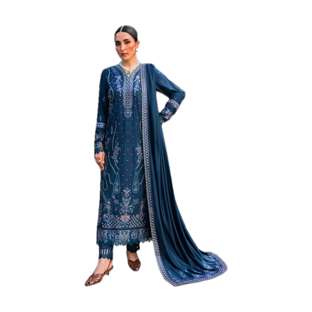 Batik Dhanak 3-Piece - Teal Blue Heavily Embroidered Shawl