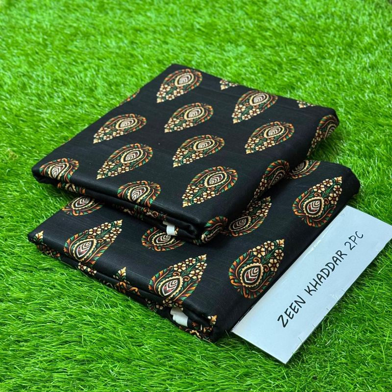 Zeen Khaddar 2Pc - Black Paisley Print