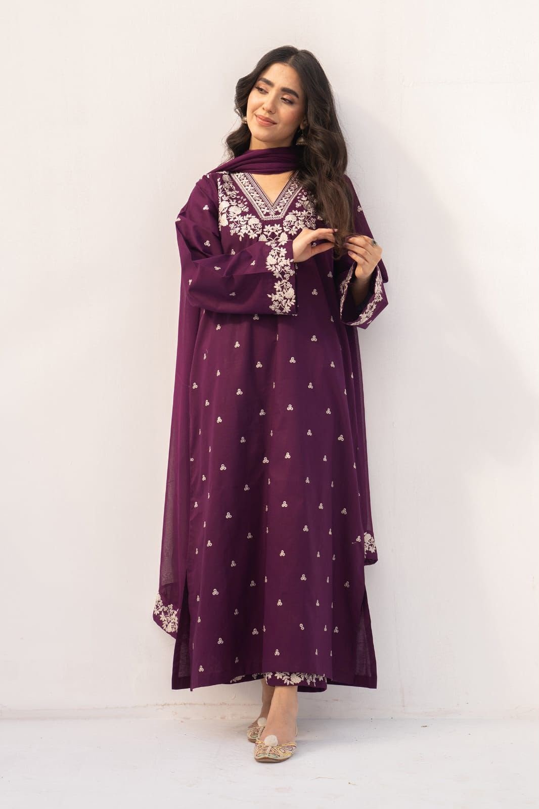 Pure Dhanak 3pc Embroidered Design 06 Purple