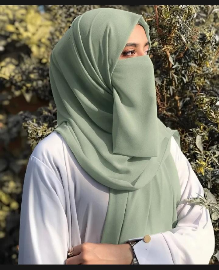 Chiffon Scarf & Naqab Set - Sage Green