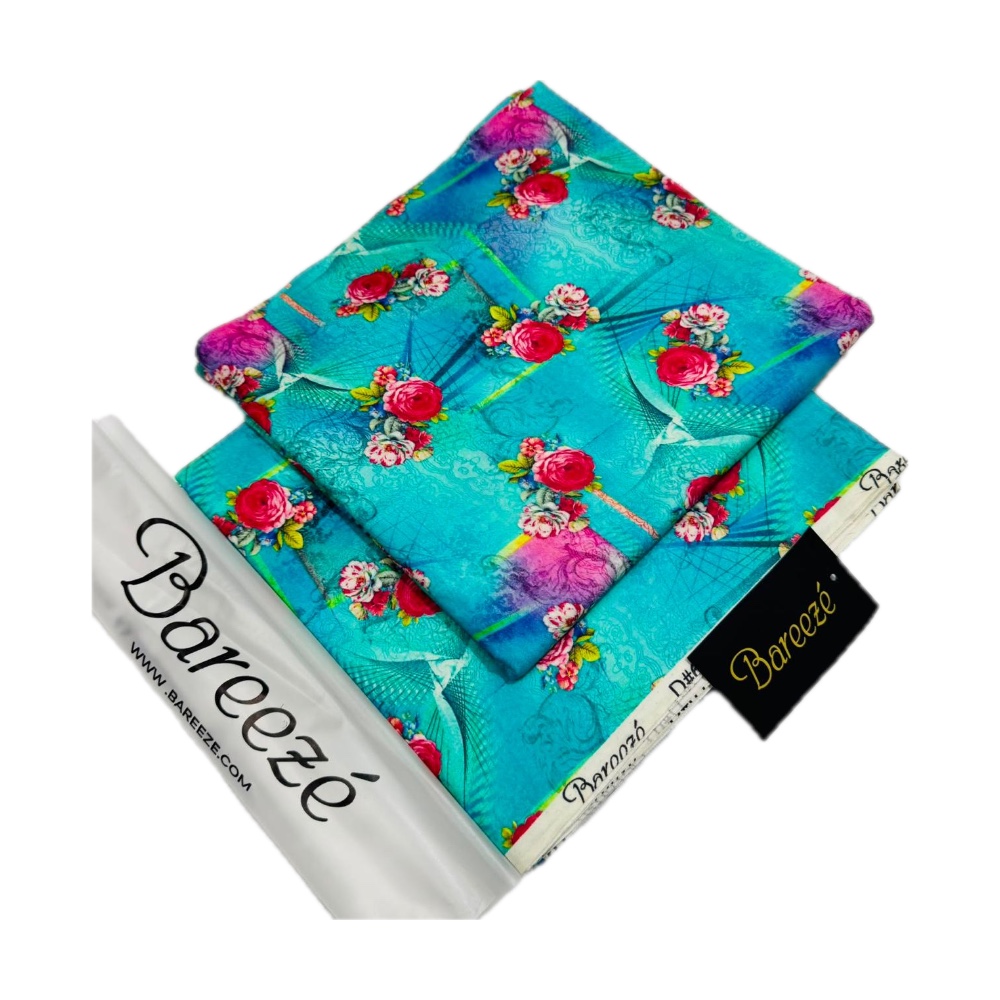 Bareeze Unstitched 2-Piece Lawn - Turquoise Rose Digital Print