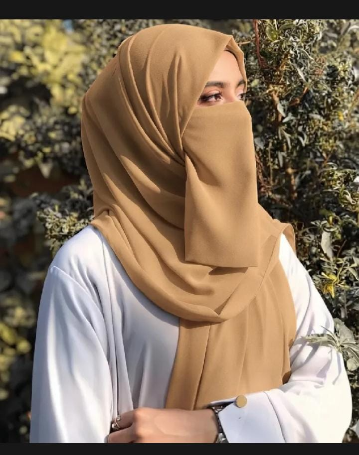 Chiffon Scarf & Naqab Set - Camel