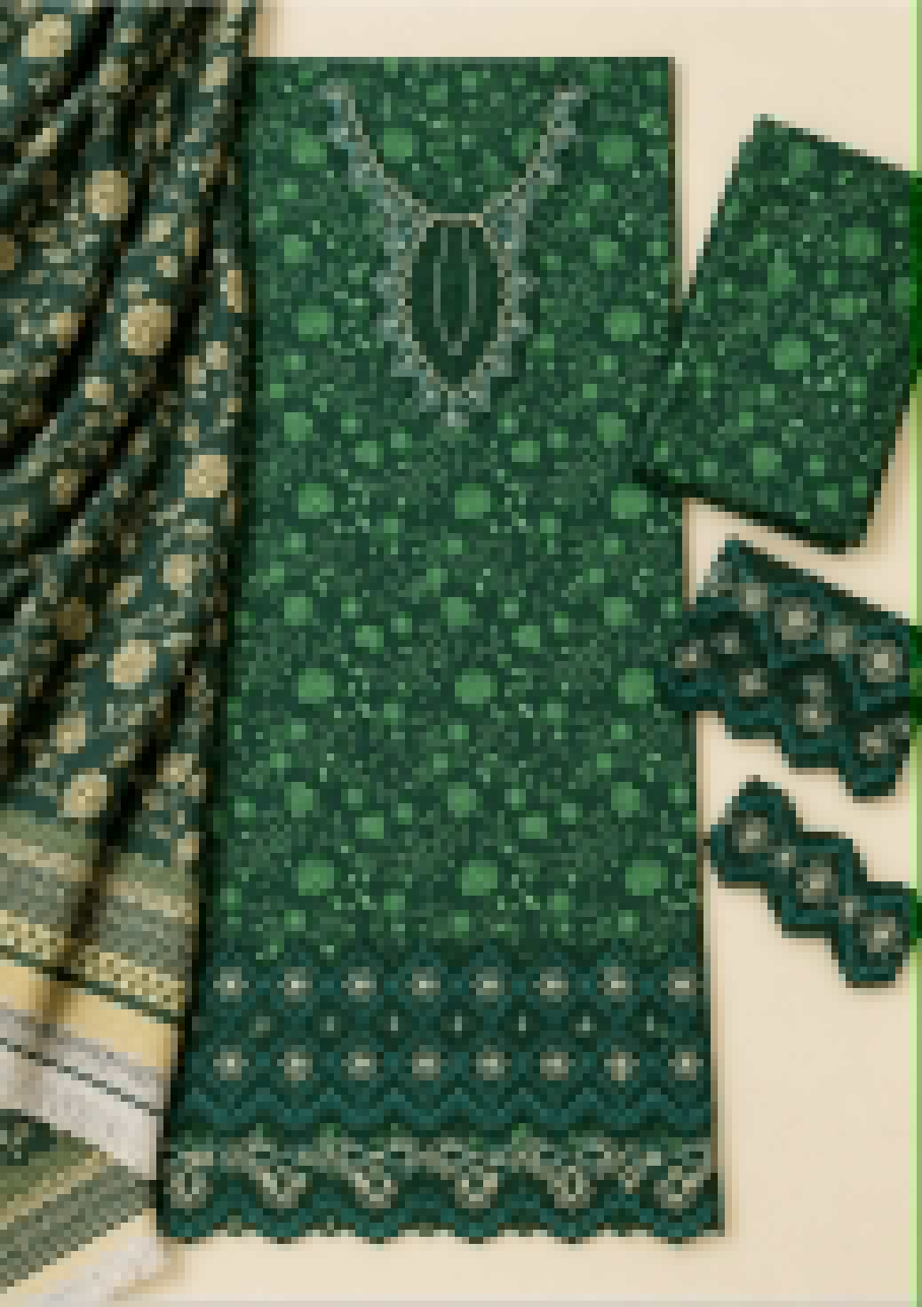 Mix Brand Dhanak Embroidered 3PC Suit - DESIGN 07