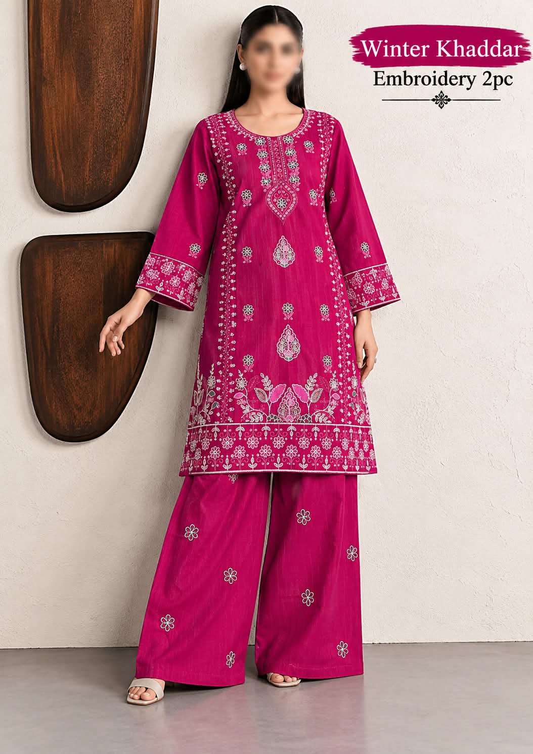 Winter Khaddar Embroidery 2pc Stitched - Pink