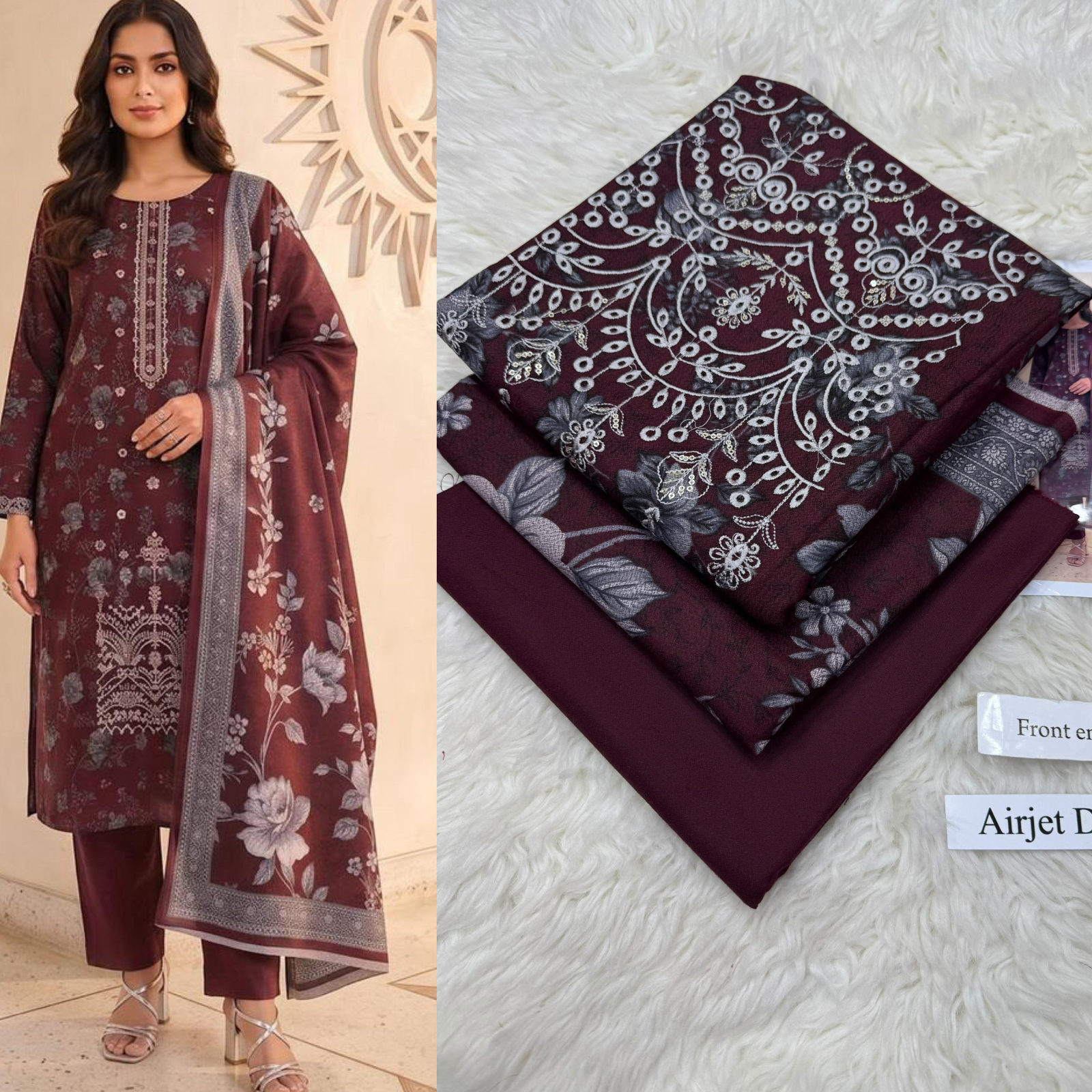 Airjet Dhanak with Dhanak Dupatta Panel Sequence Embroidered - DESIGN 25