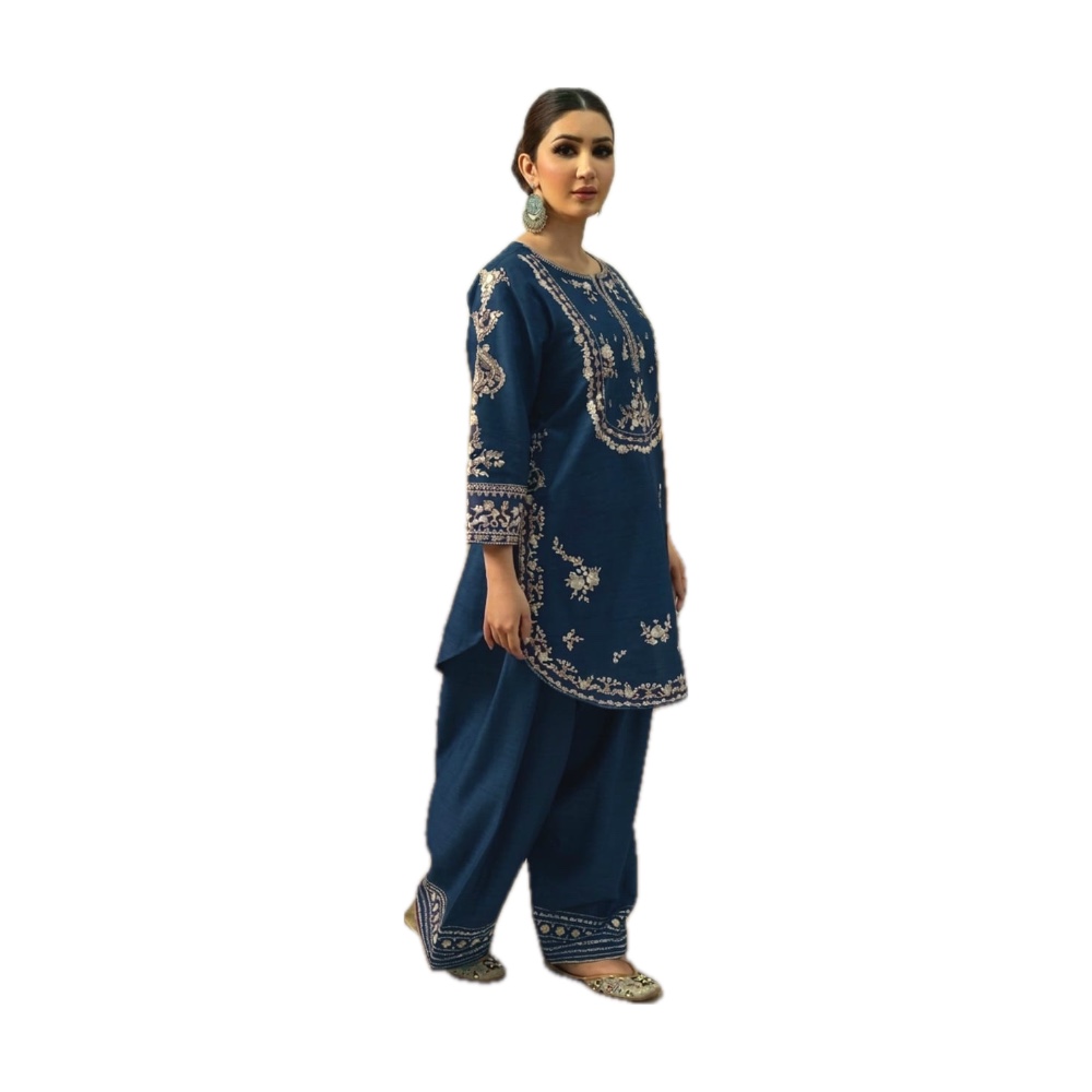Urge Dhanak 2-Piece Suit - Navy Blue Embroidered