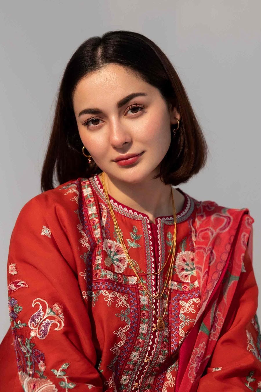 Pure Dhanak 3pc Embroidered Design 13 Red