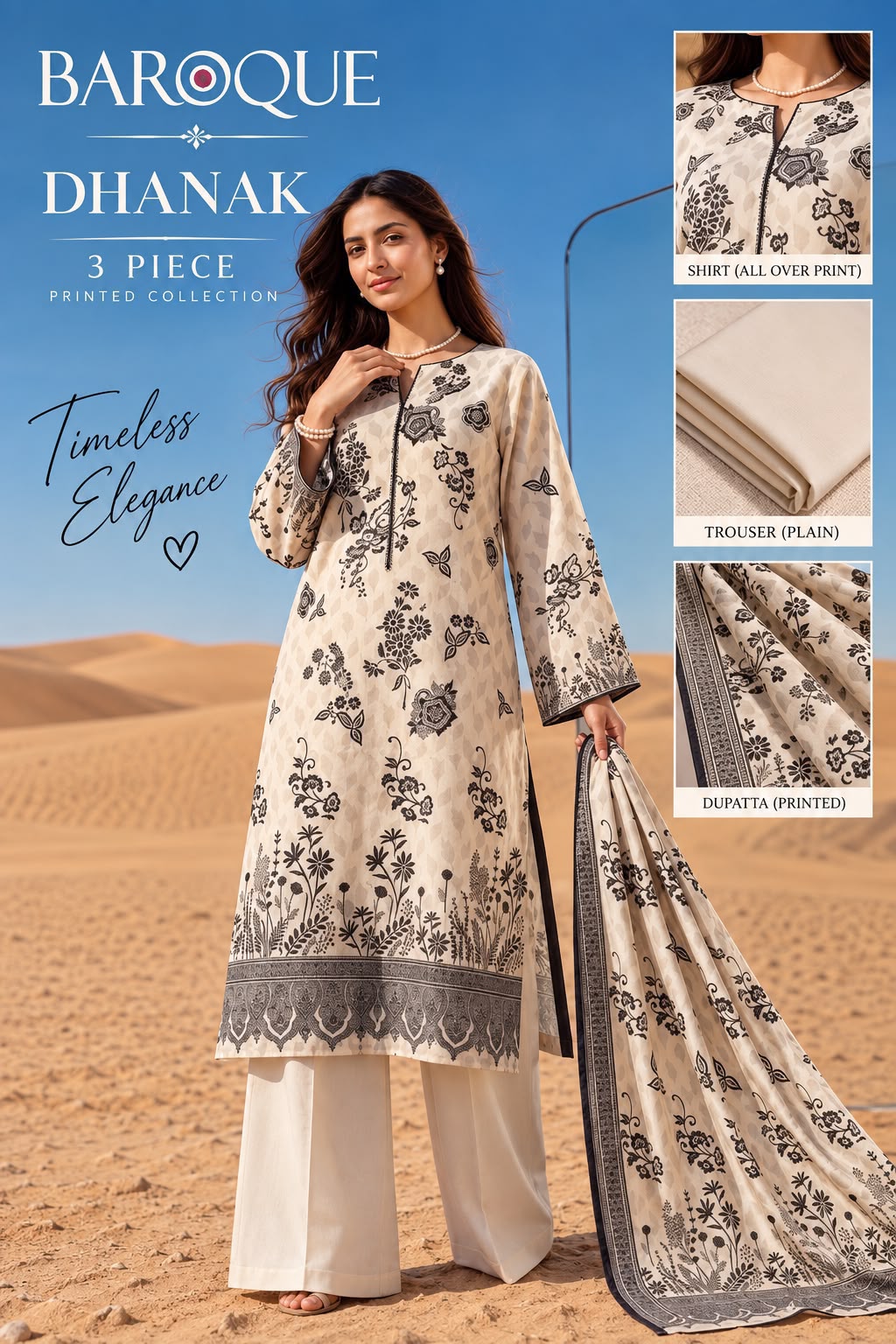 Baroque Dhanak Printed 3PC Suit D#2733 - DESIGN 09