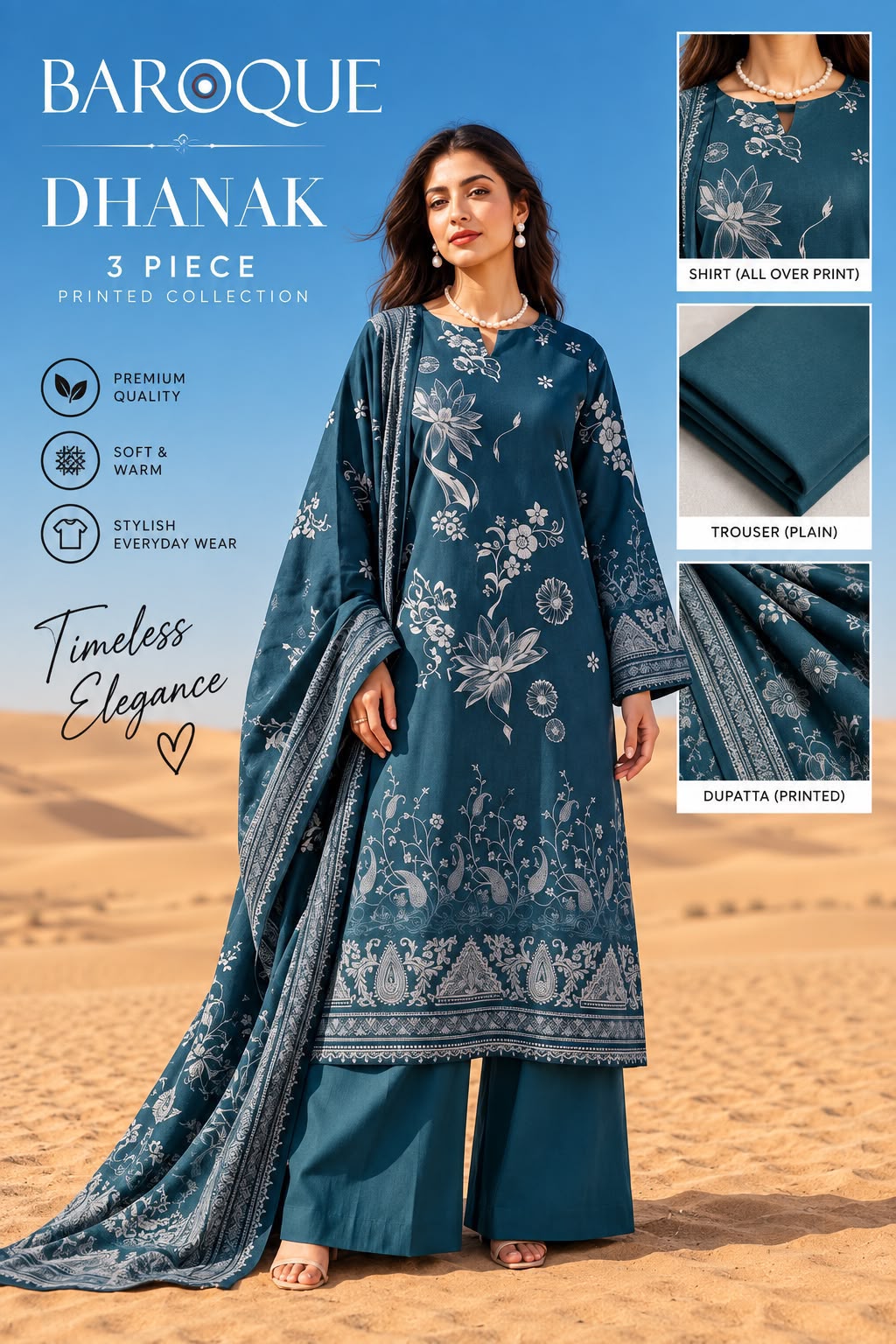 Baroque Dhanak Printed 3PC Suit D#2733 - DESIGN 04
