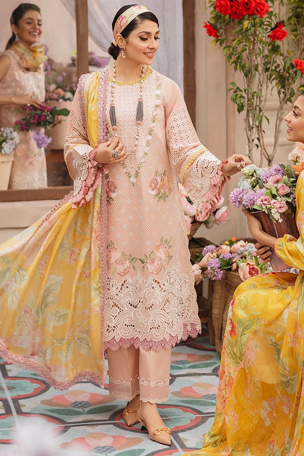 Pure Dhanak 3pc Embroidered Design 23 Peach