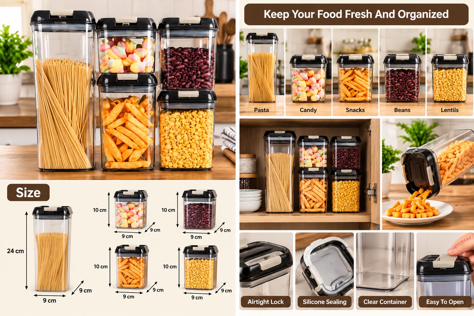 5pcs Acrylic Airtight Food Storage Container Set