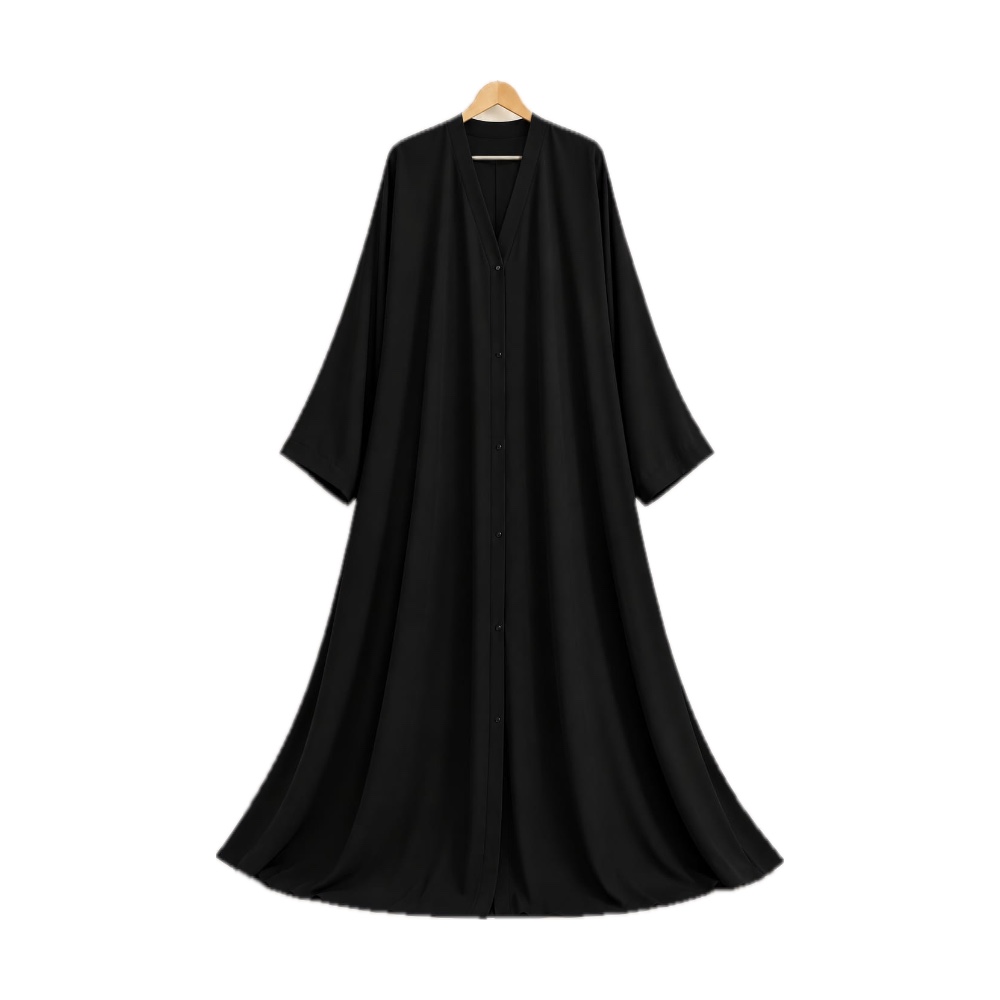 Black Abaya - Front Open (Nida Fabric)