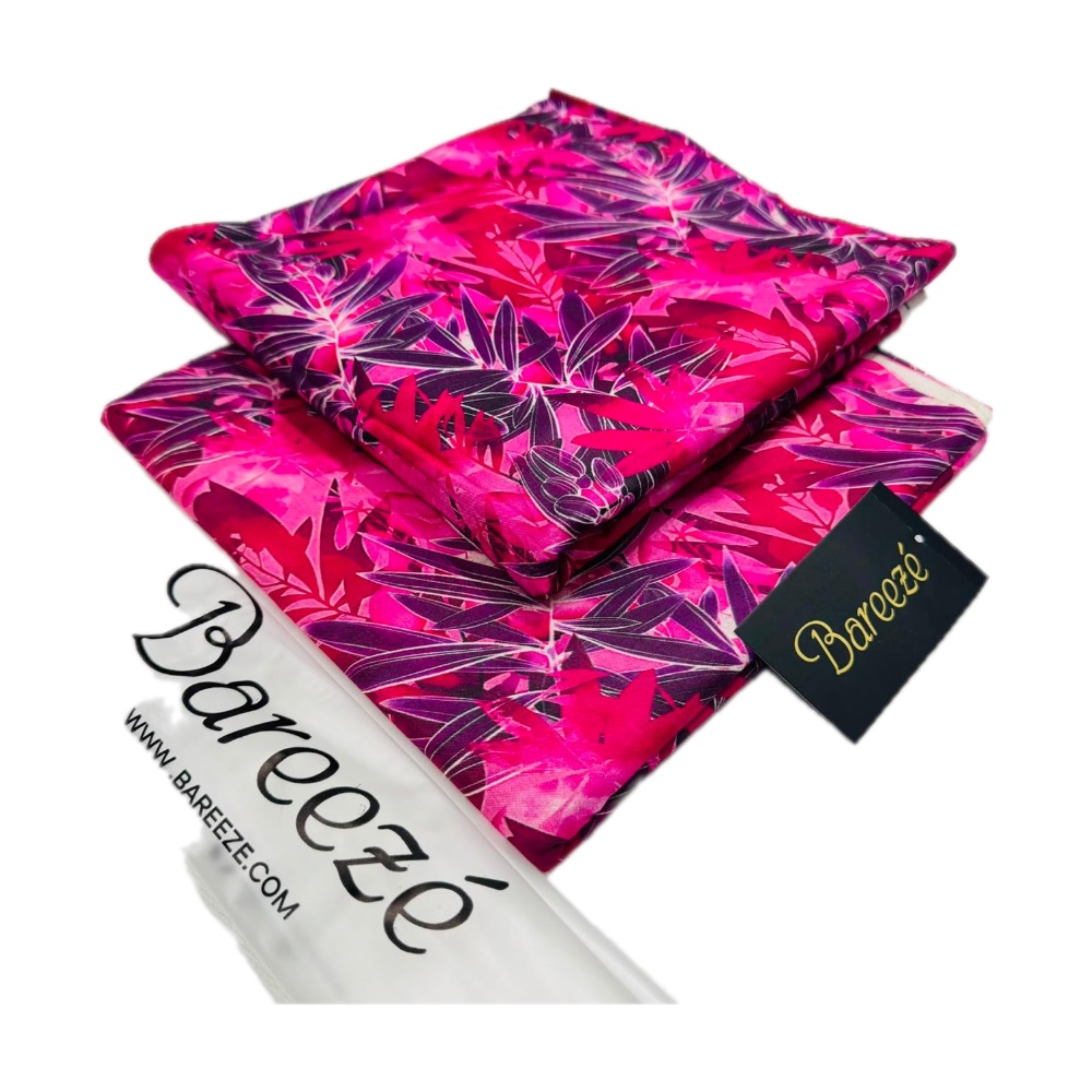 Bareeze Unstitched 2-Piece Lawn - Pink & Purple Tropical Leaf Print
