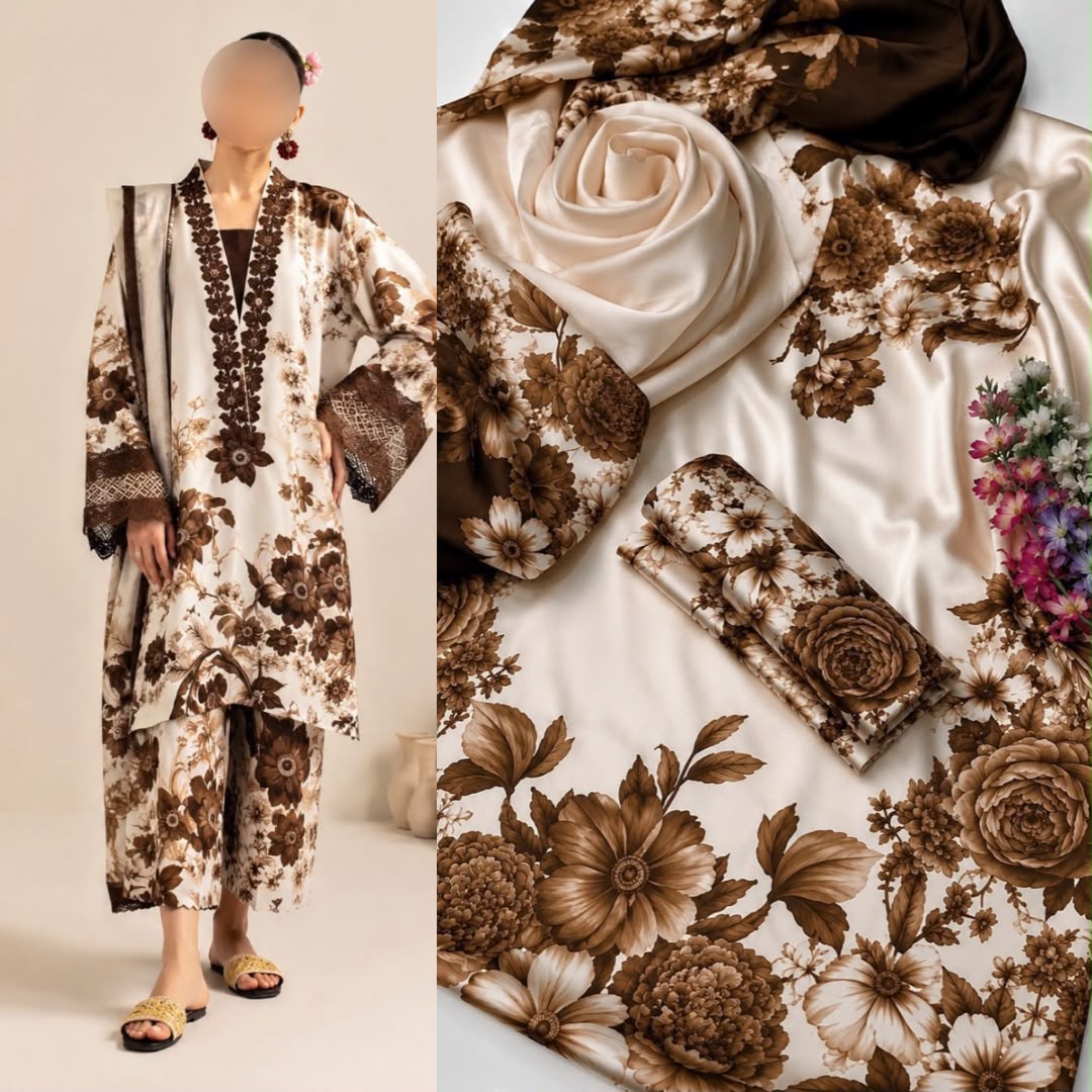 Shamooz Silk Digital Printed 3pc - Design 38