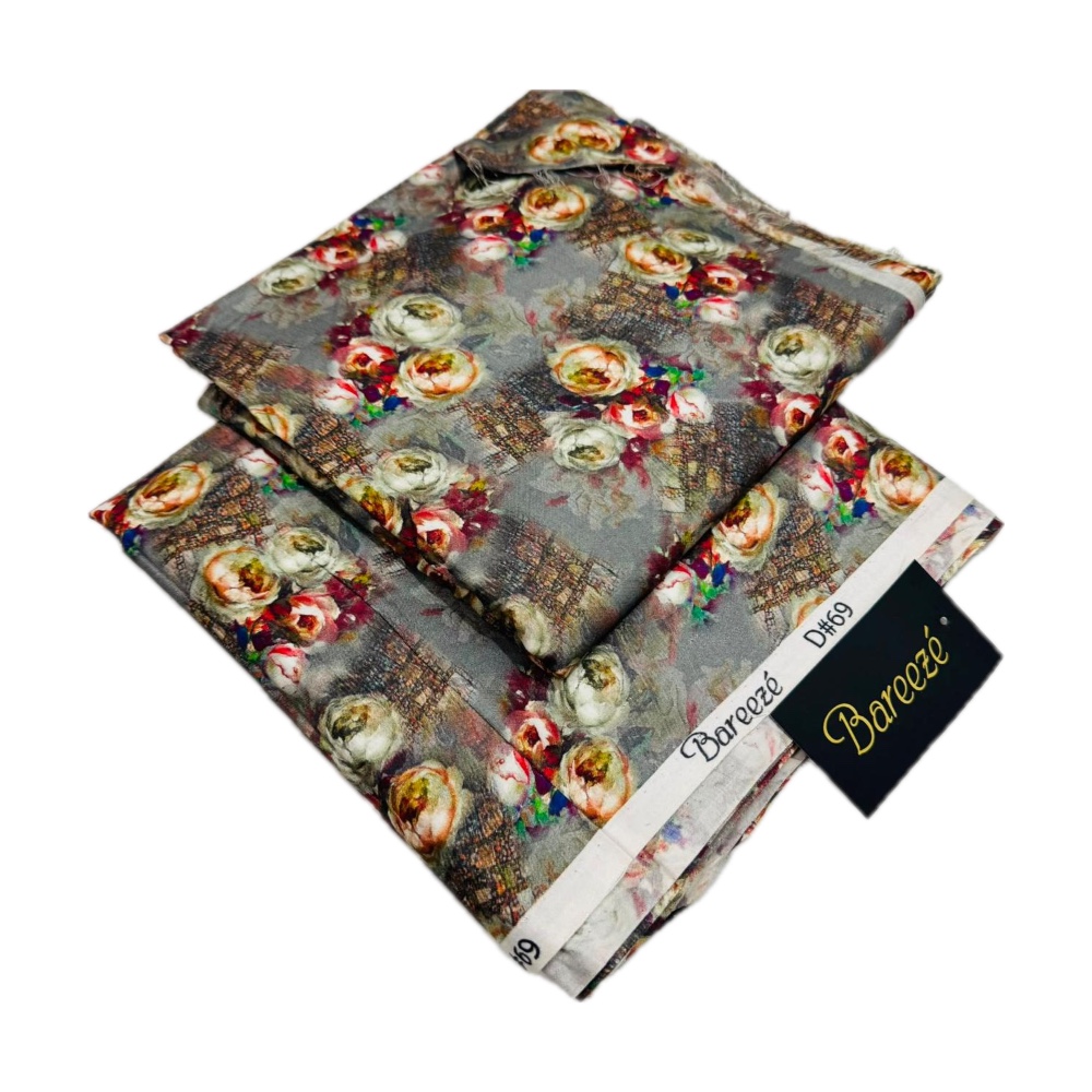 Bareeze Unstitched 2-Piece Lawn - Grey Peony Floral Print