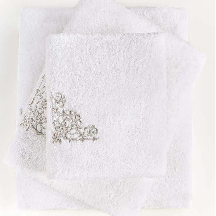 White Combed 3Pc Embroidered Towel Set