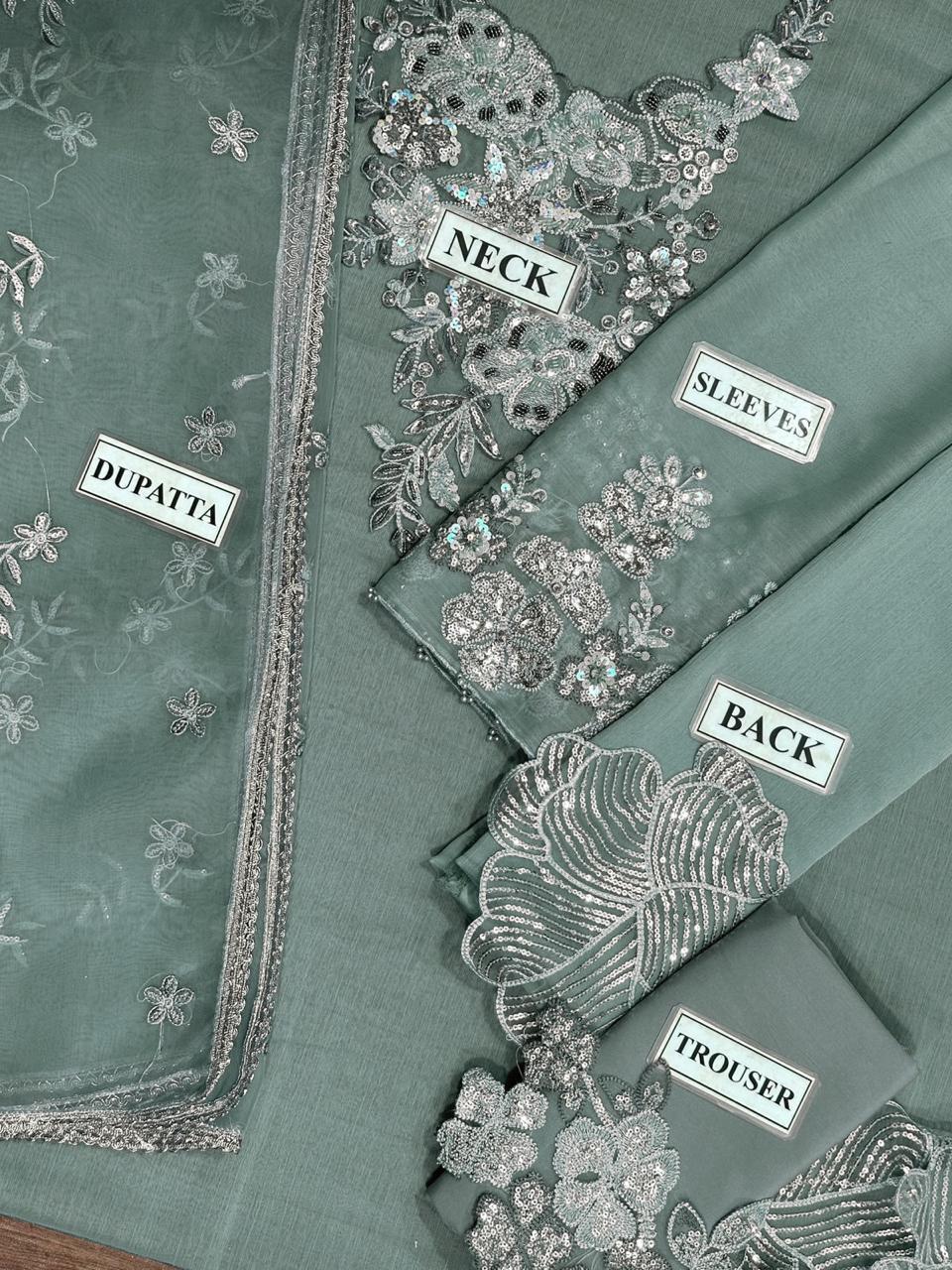 Iznik Chiffon Organza Malai 3pc - Mint