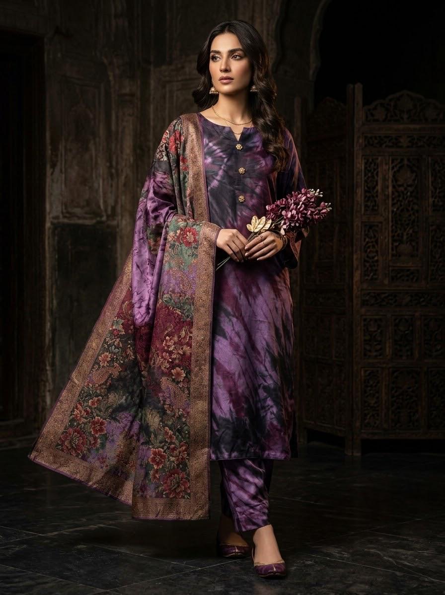 Digital Printed Shamoz Silk 3pc Suit - DESIGN 40