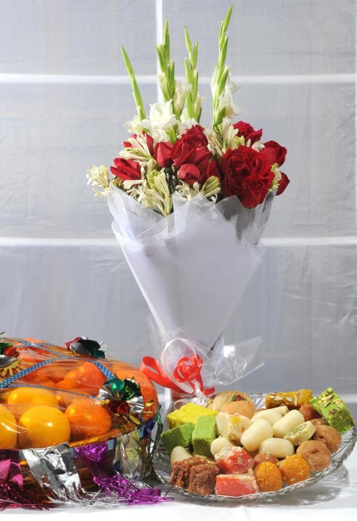 Fruits, Bouquet and Mithai