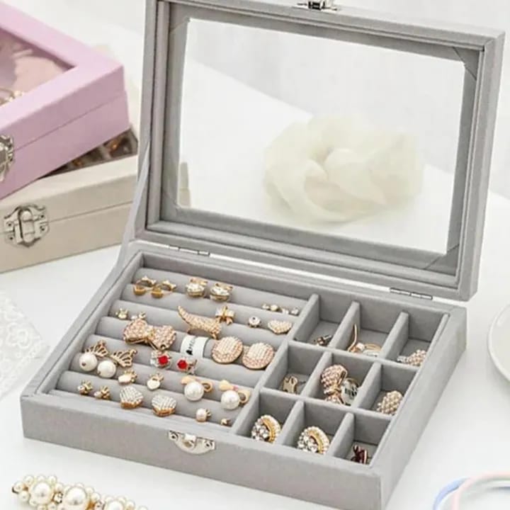 Velvet Glass Jewelry Display Organizer Box