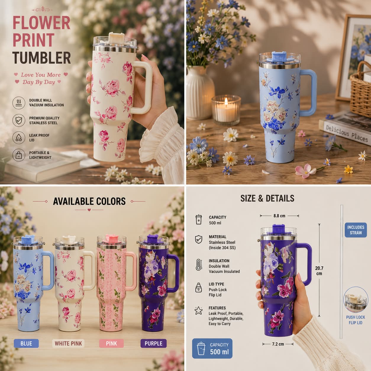 Stainless Steel Flower Tumbler