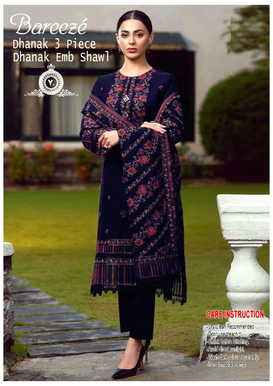 Dhanak 3pc Embroidered Suit with Embroidered Shawl - DESIGN 16