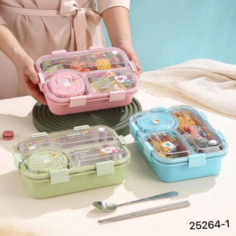 Metal Lunch Box with Spoon and Fork