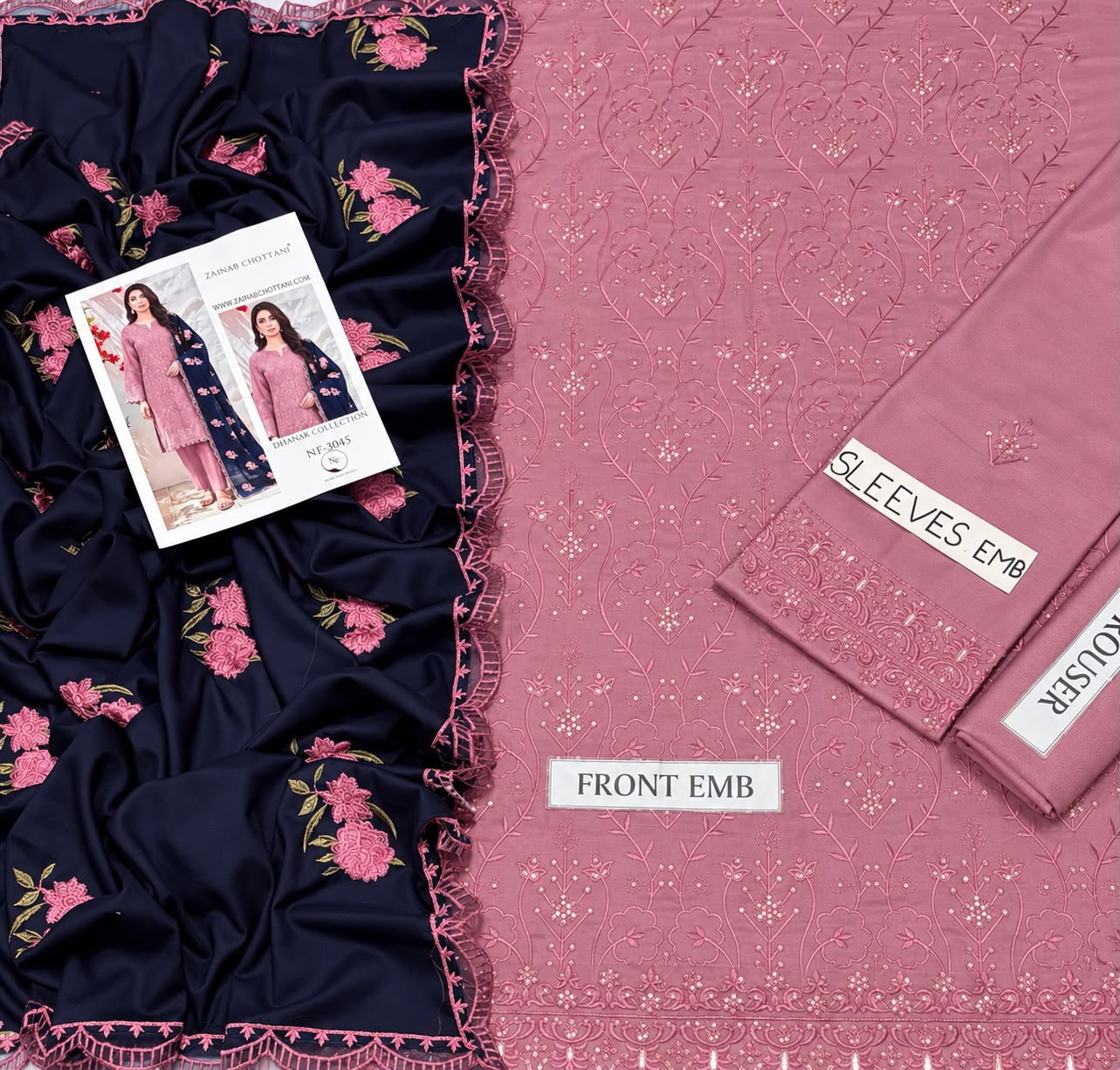 Zainab Chottani Dhanak Embroidered 3PC Suit D#NF3045 - DESIGN 01