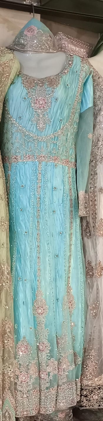 Maxi crush net stone work(ferozi, green off white)