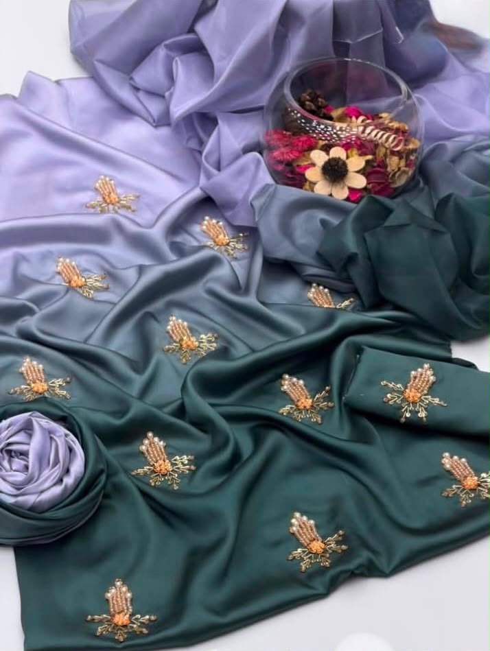 Shamoze Silk Digital Tie And Dye 3pc Premium Version - Lilac Teal