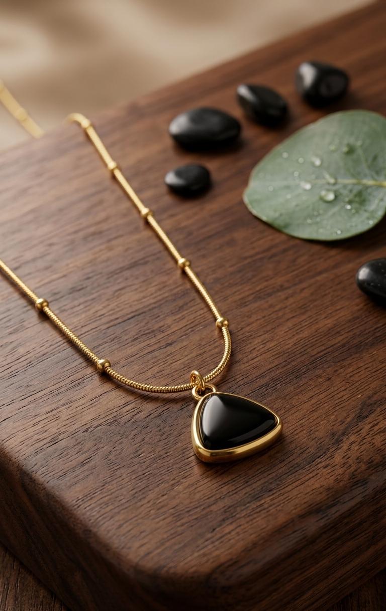 Gold-Plated Necklace with Black Onyx Pendant
