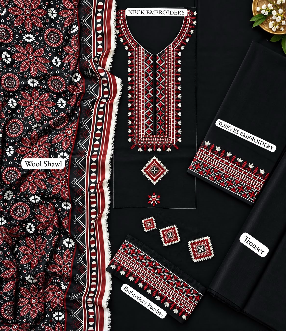 Zimal Viscose Embroidered 3PC Suit - DESIGN 02