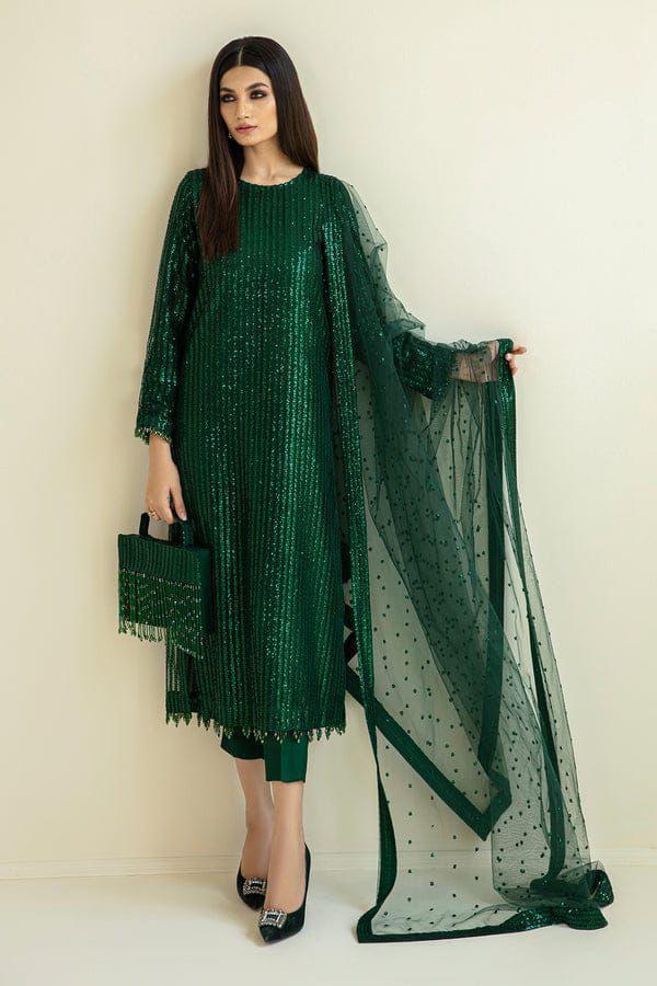 Baroque Semi Pure Chiffon Sequence 3pc - Bottle Green