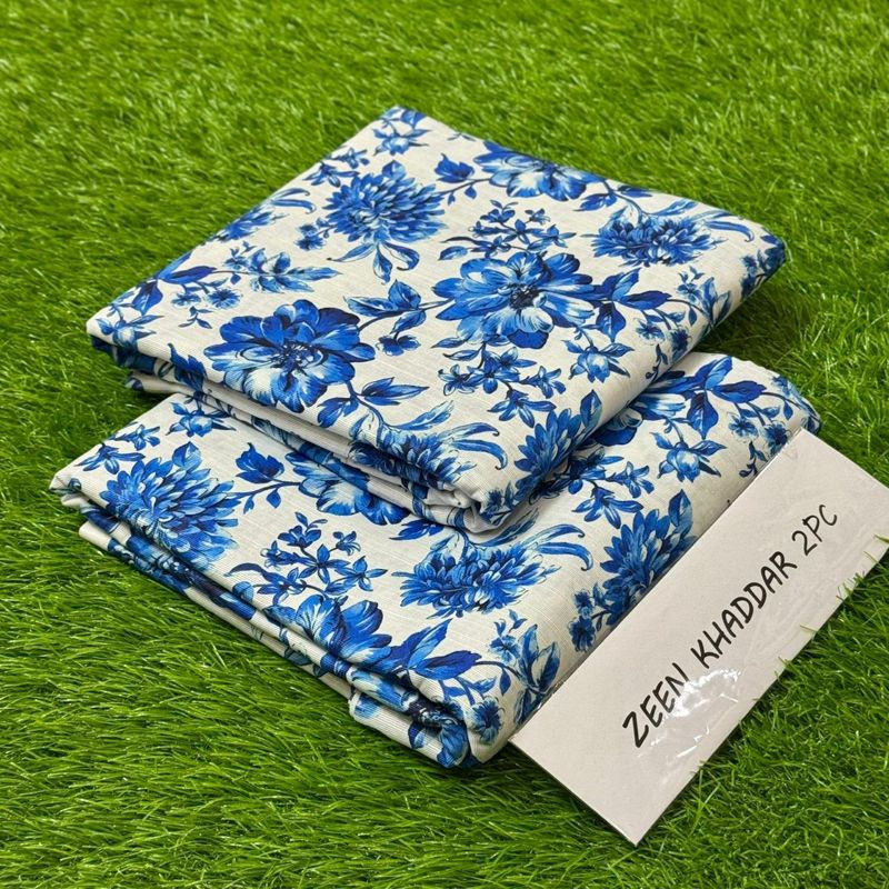 Zeen Khaddar 2Pc - White Blue Floral