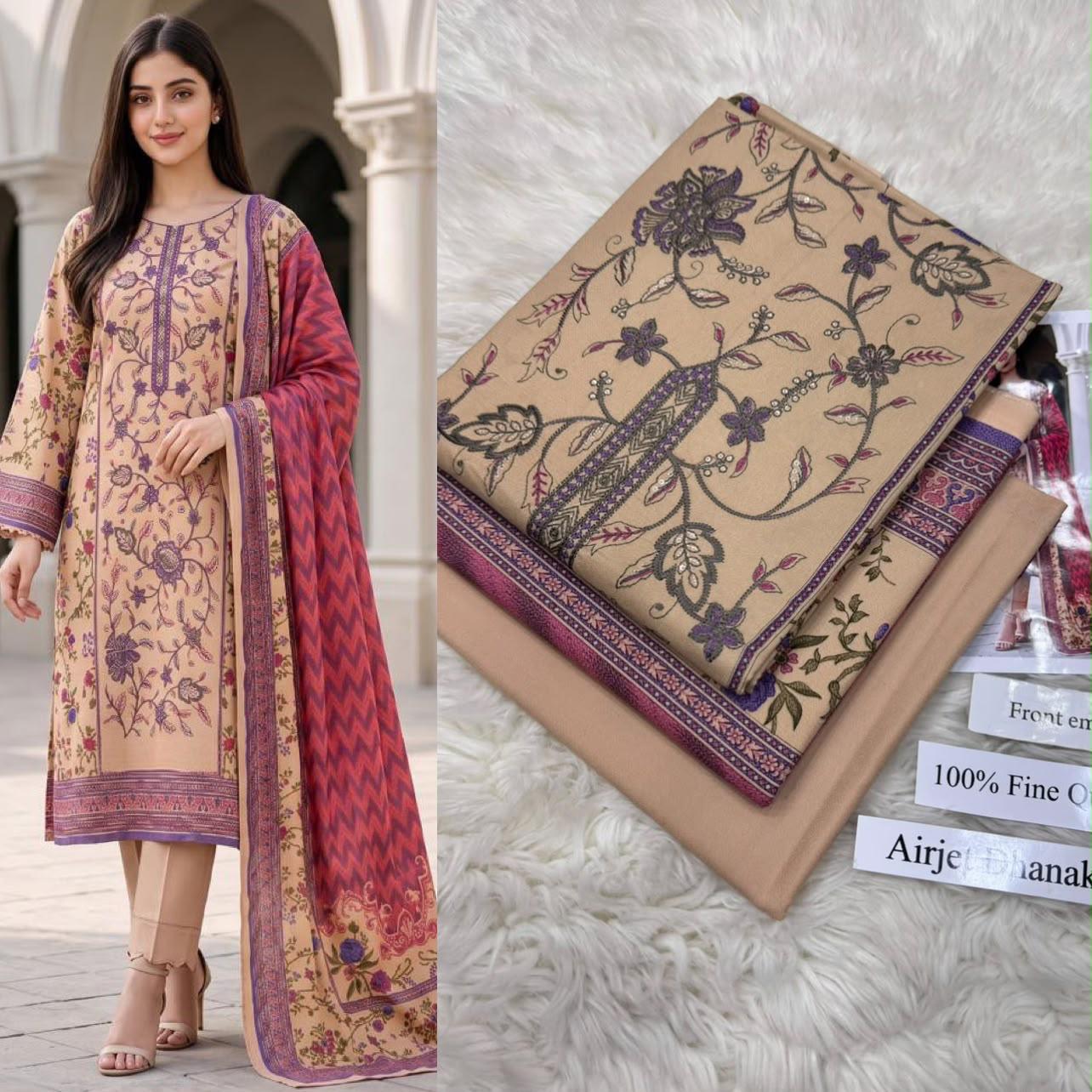 Airjet Dhanak with Dhanak Dupatta Panel Sequence Embroidered - DESIGN 19