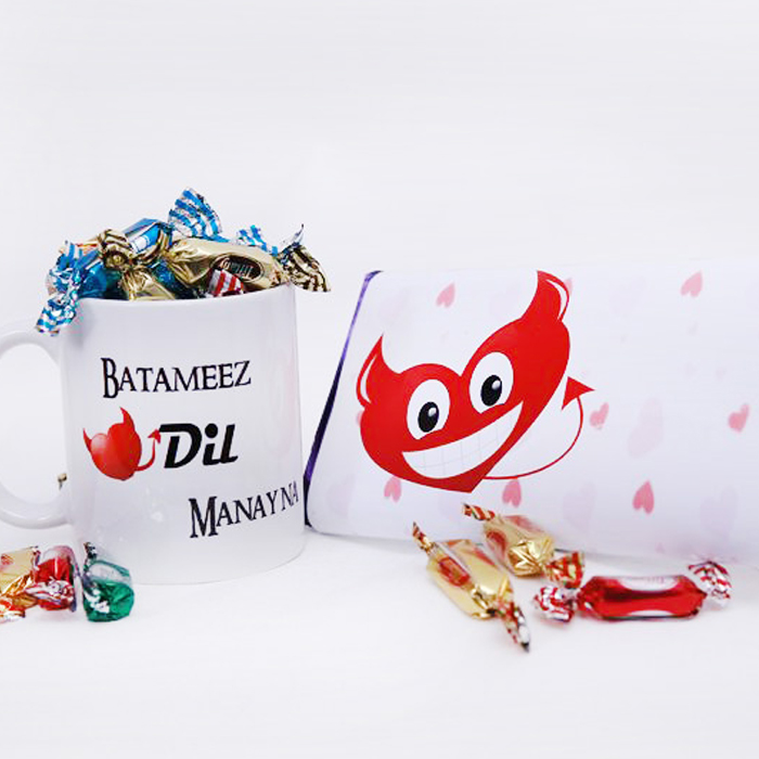 Batameez Dil Mug with chocolate bar