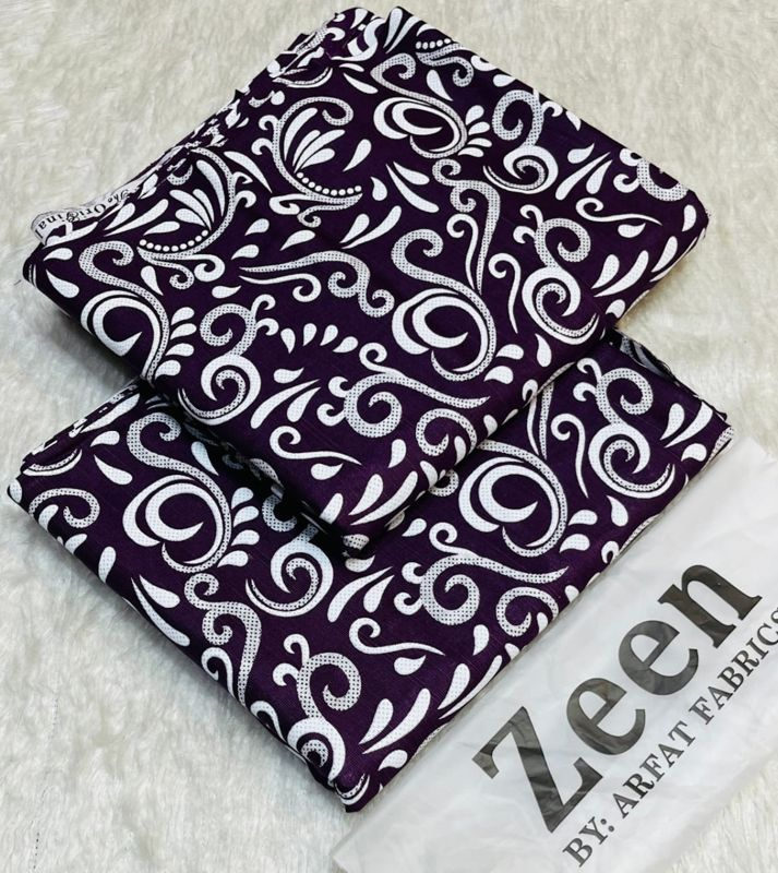 Zeen Khaddar 2Pc - Deep Purple White Swirl Print