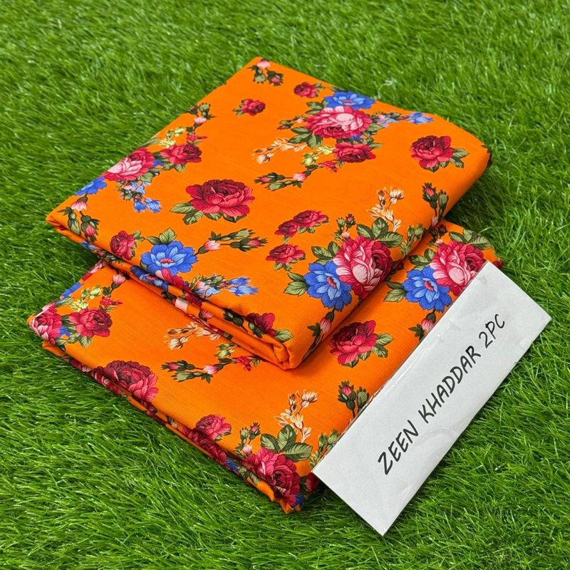 Zeen Khaddar 2Pc - Orange Rose Floral
