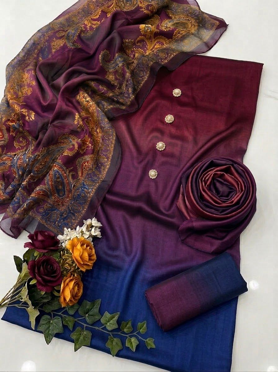Digital Printed Shamoz Silk 3pc Suit - DESIGN 54