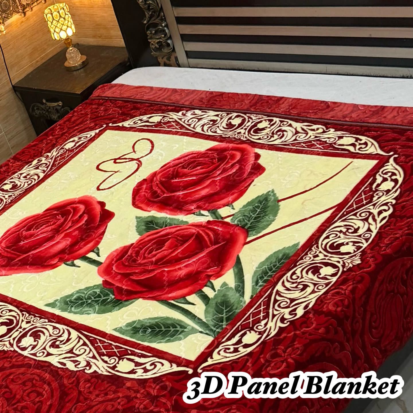 Irani Four Border 3D Panel Embossed Blanket Double Bed - Design 28