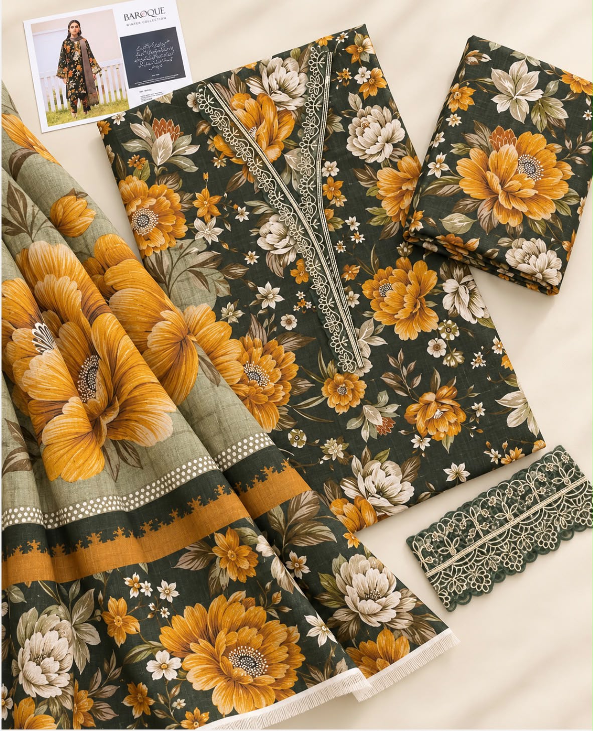Indian Booti Dhanak Embroidered 3PC Suit - DESIGN 05