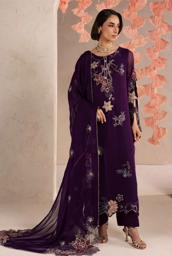 Nureh Chiffon Embroidered 3PC Suit - DESIGN 01