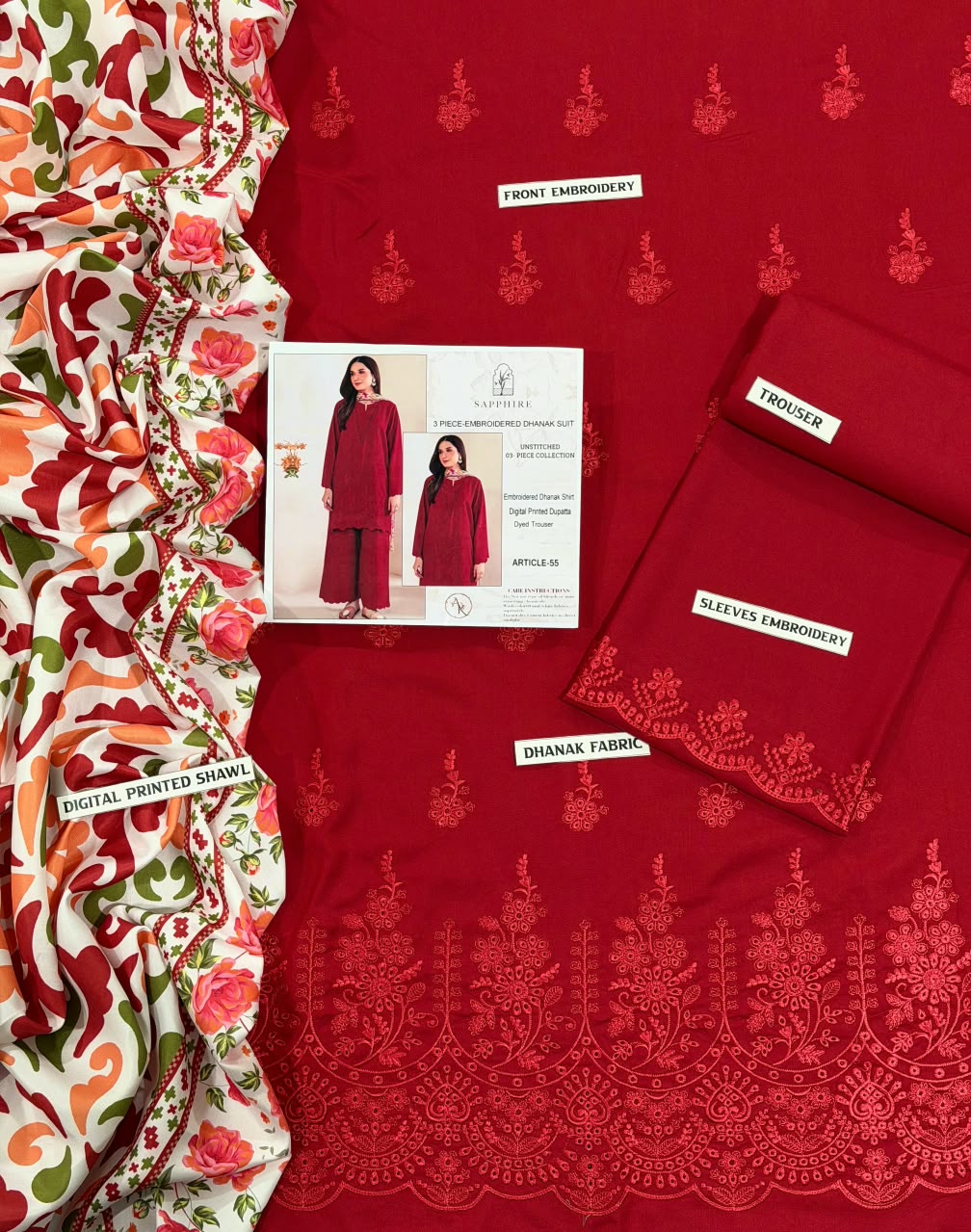 Indian Booti Dhanak Embroidered 2PC Suit - DESIGN 11