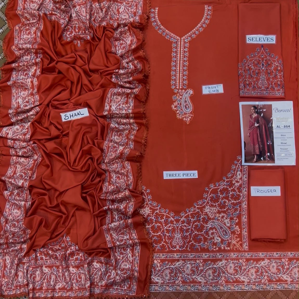 Maria B Dhanak Embroidered 3PC Suit D#AL844 - DESIGN 04