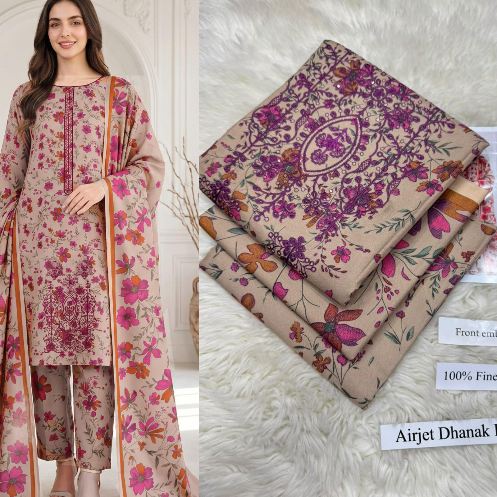 Airjet Dhanak with Dhanak Dupatta Sequence Embroidered - DESIGN 08