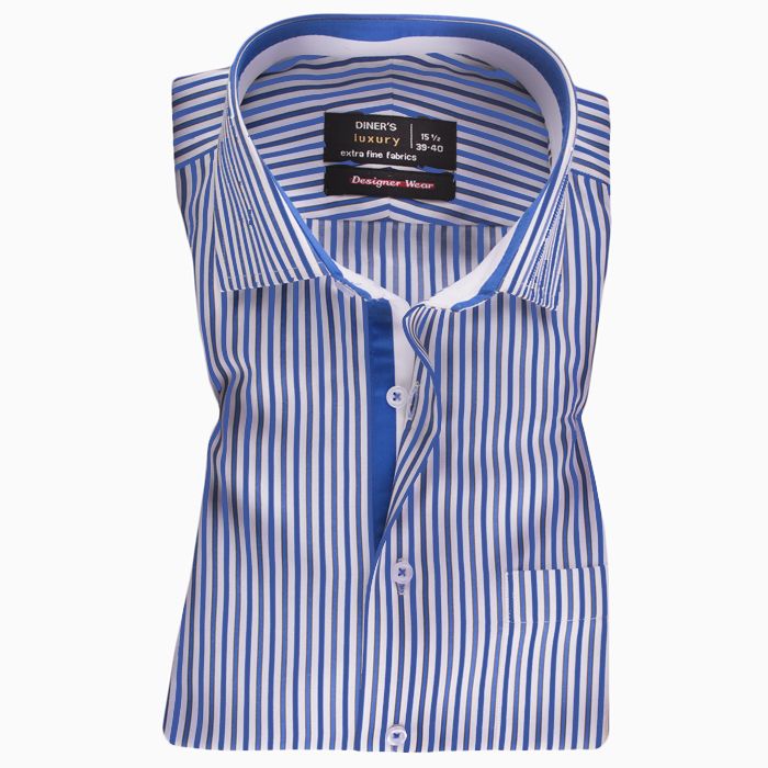 Formal Blue and White Striped Shirt