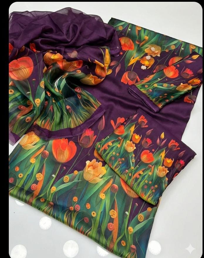 Digital Printed Shamoz Silk 3pc Suit - DESIGN 22