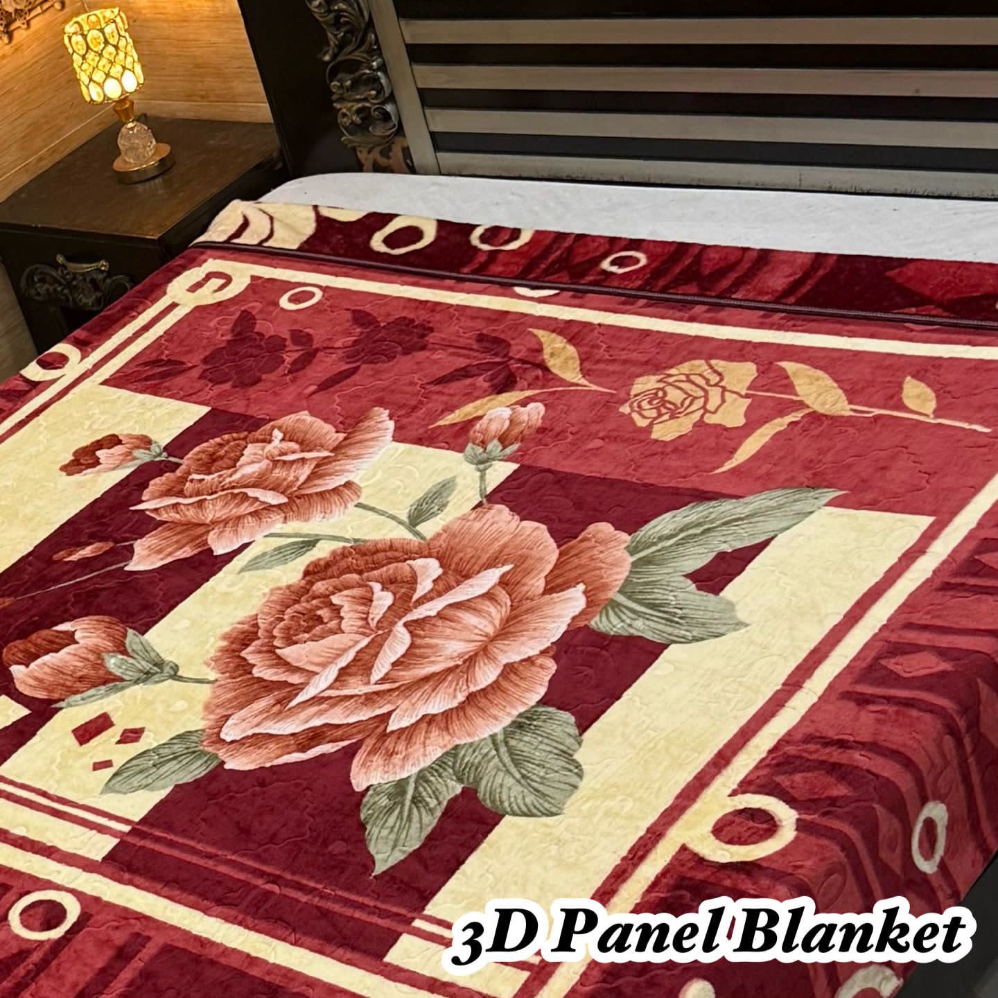 Irani Four Border 3D Panel Embossed Blanket Double Bed - Design 24