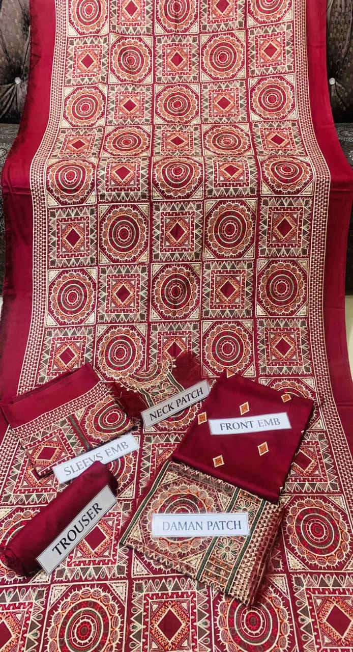 Dhanak 3pc Embroidered Suit with Embroidered Shawl - DESIGN 02