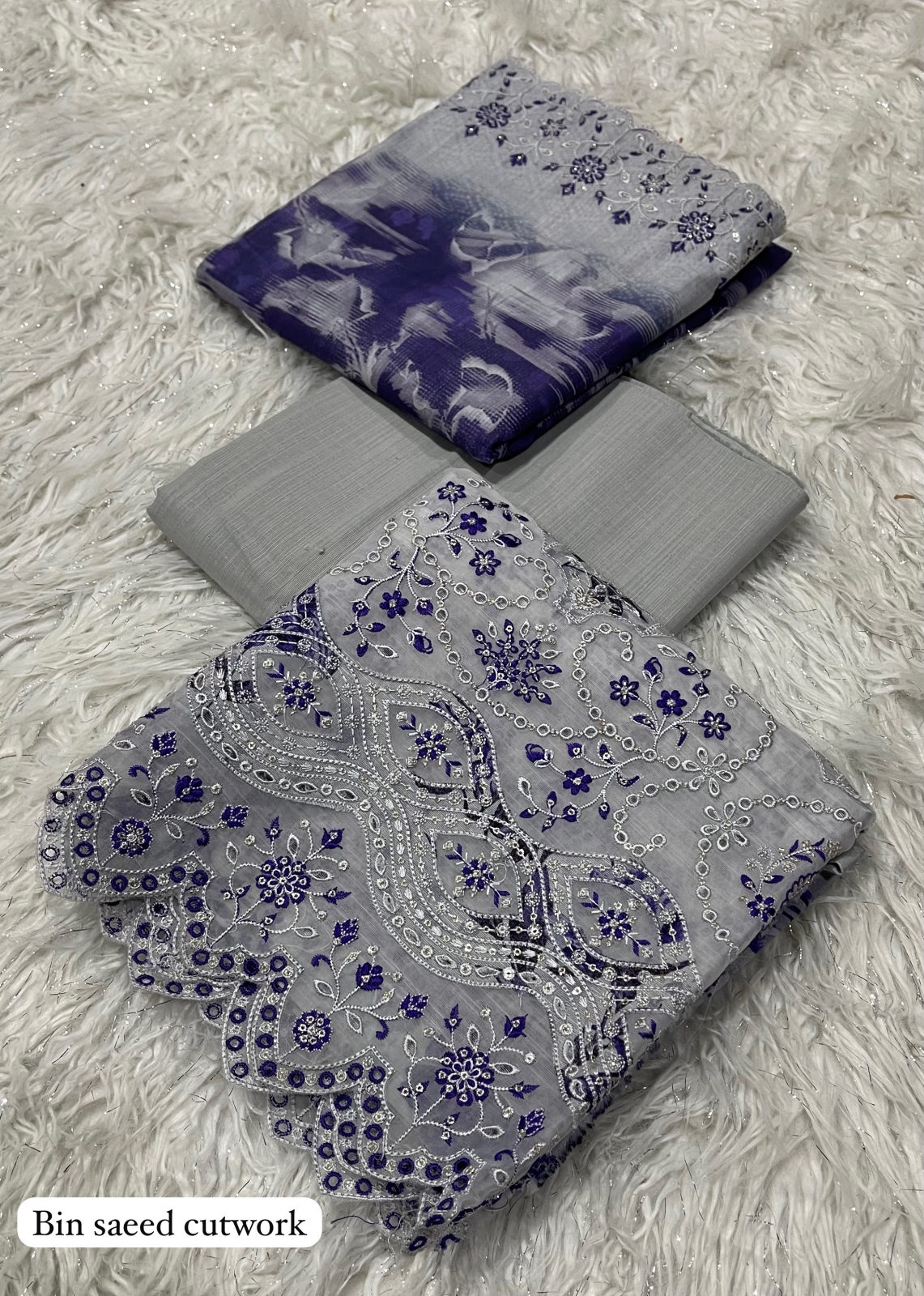 Rawayat Bin Saeed Khaddar Cutwork 3pc - Lilac Purple